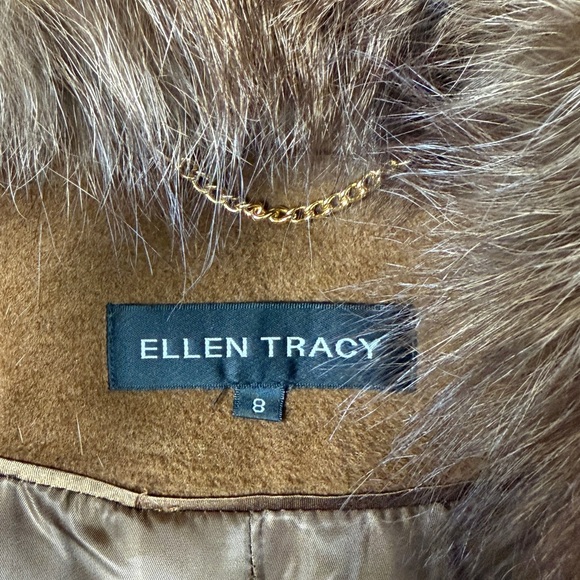 Ellen Tracy Brown Wool Long Belted Wrap Coat Women’s 8 Removable Fox Fur Collar - Picture 6 of 14